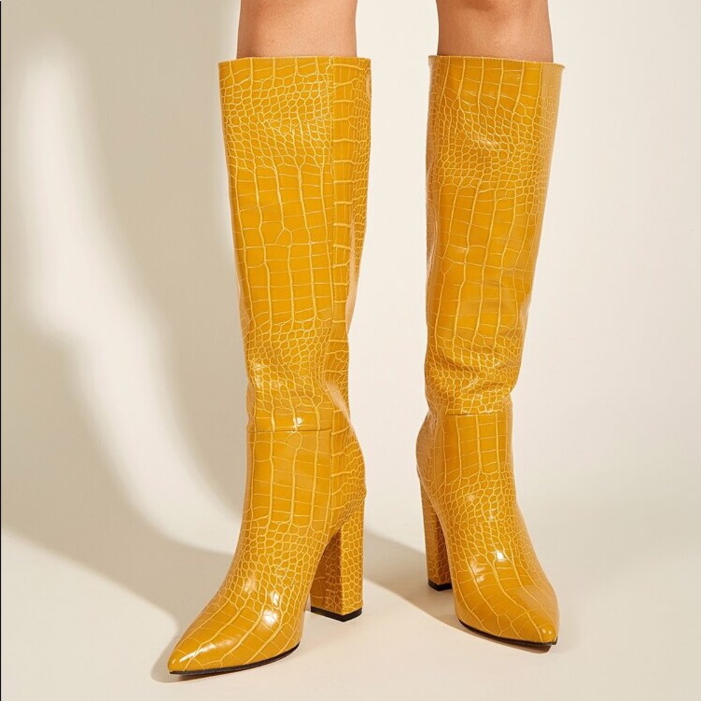 Croc Embossed Chunky Heeled Boot